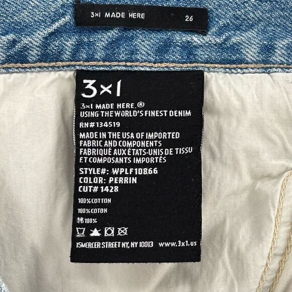 3x1 NYC Addie High Rise Straight Loose Fit Rip Jeans Perrin Women 26 Light Wash - Picture 9 of 9